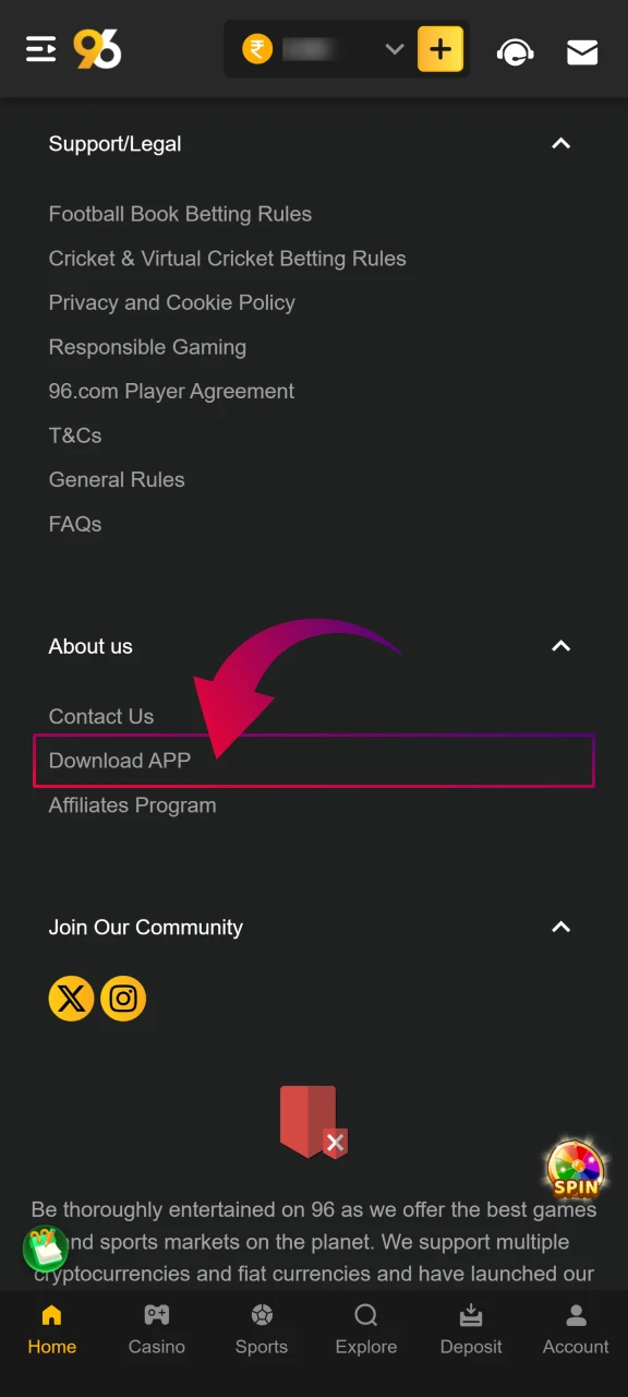 Opening downloaded 96In Aviator APK from phone notification bar.