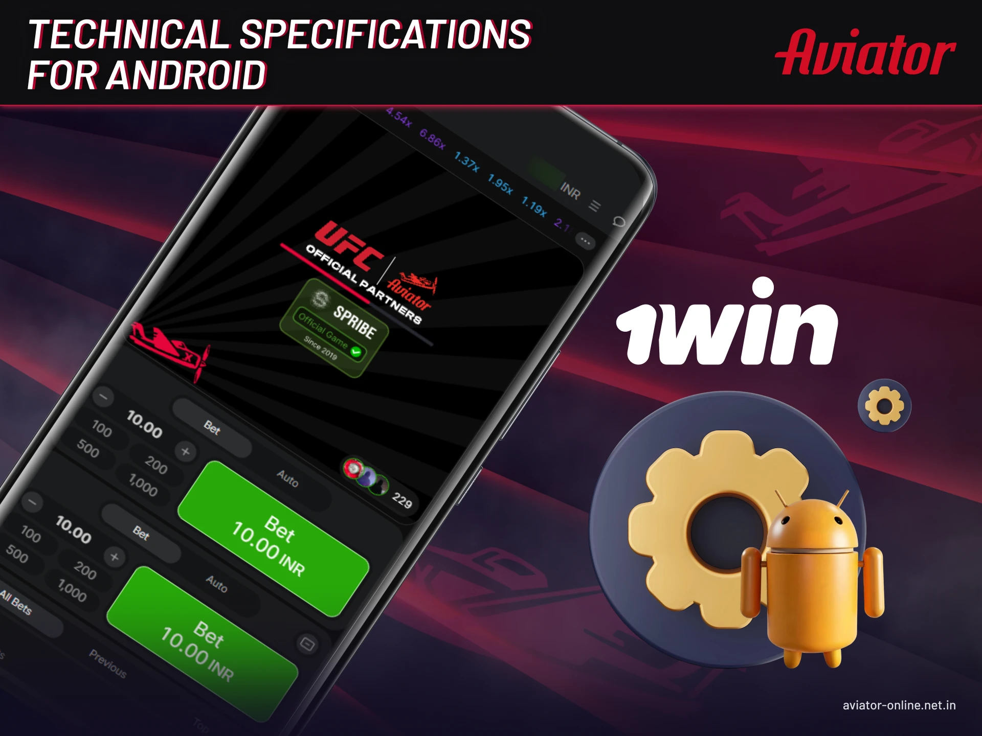 Technical specifications for Android devices required to install the 1win app.