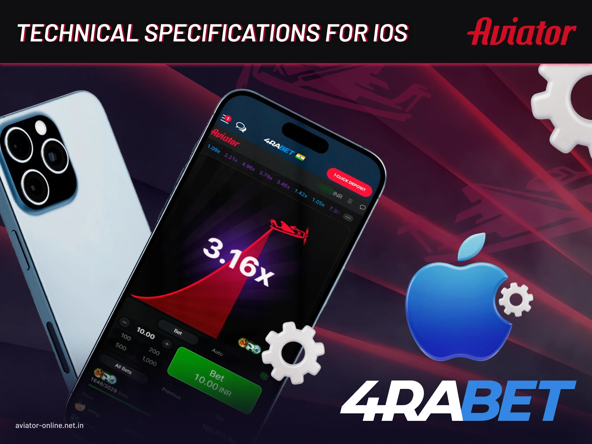 Minimum iOS version and device requirements for running 4rabet Aviator mobile app.