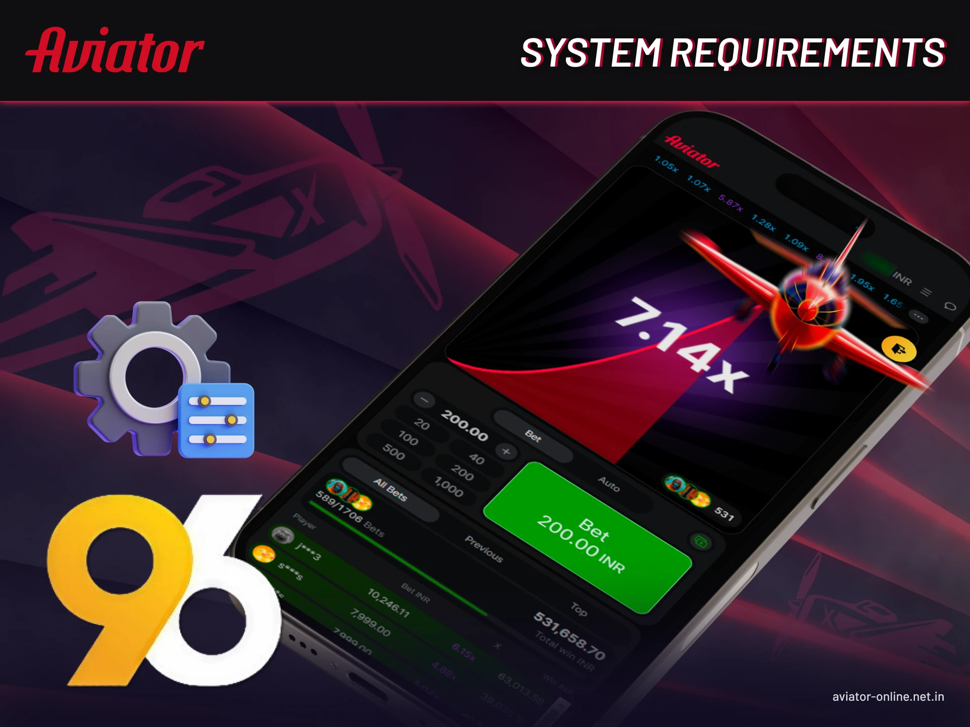 Minimum technical requirements for the 96In application.