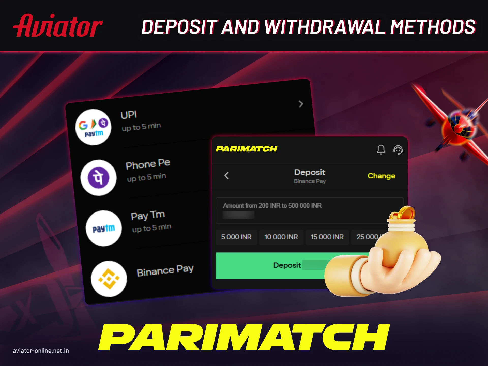 How Indian players can deposit and withdraw funds in Parimatch Aviator mobile app.