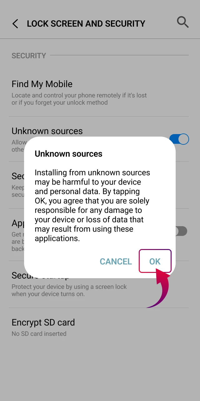 Allowing installation from unknown sources to install Mostbet Aviator APK.