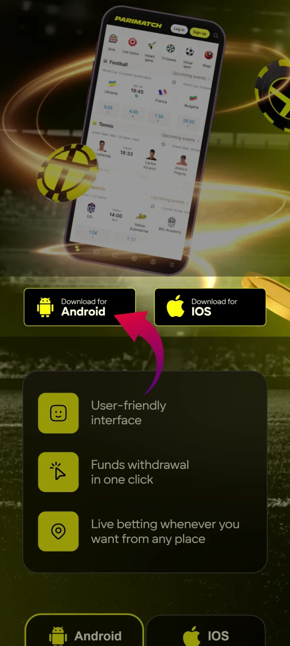 Download Parimatch Android app by selecting version and waiting for APK file to complete.